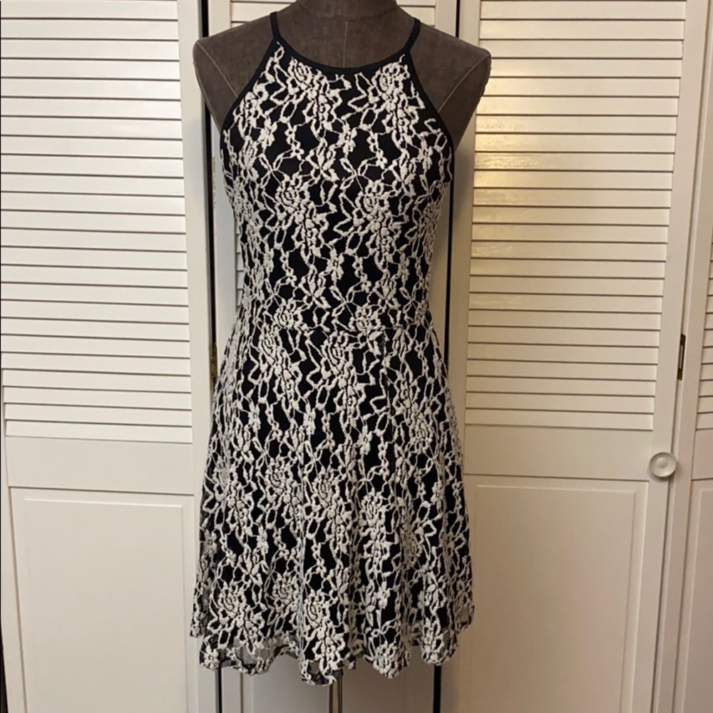 Emerald Sundae Black & White Lace Dress, with stretch, textured, fit and flare